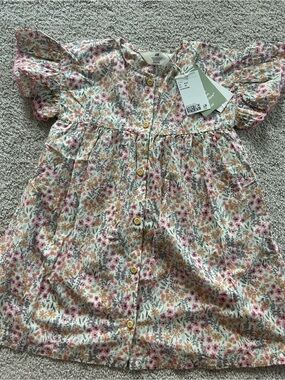 H&M Floral Button-Front Dress in Pink, Mustard & Gray